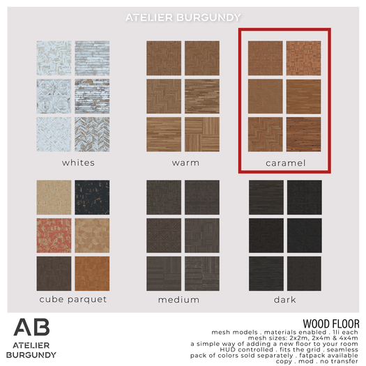Second Life Marketplace Atelier Burgundy . Wood Floor Caramel *ADD*